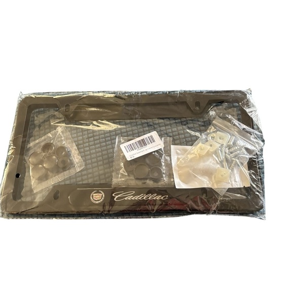 Cadillac Black 2Pk Metal License Plate Cover W/Hardware Standard Size Logo - Picture 1 of 2